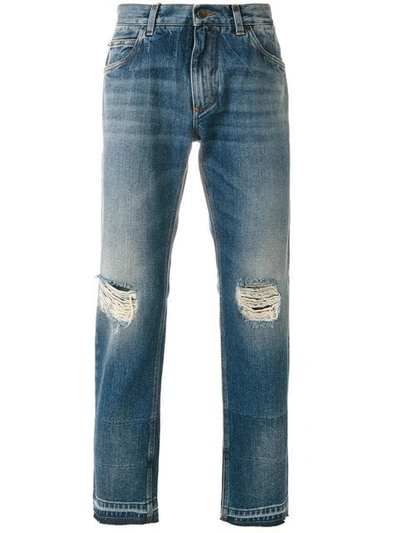 Dolce & Gabbana Distressed Slim-fit Jeans In Blue