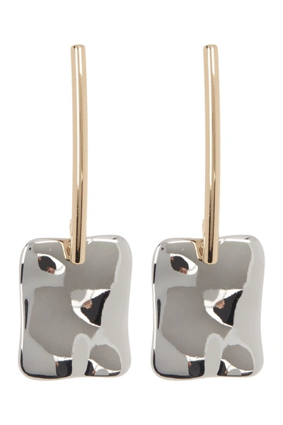 Halogen Two-tone Molten Rectangle Linear Hoop Earrings In Rhodium- Gold