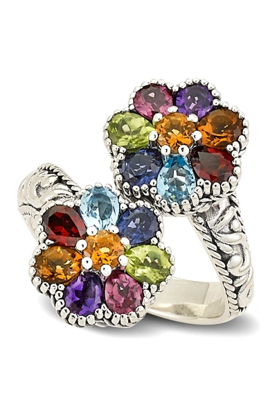 Samuel B Jewelry Sterling Silver Multi-stone Flower Bypass Ring