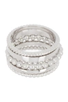 Halogen Mixed Texture Metal Ring Stack In Rhodium