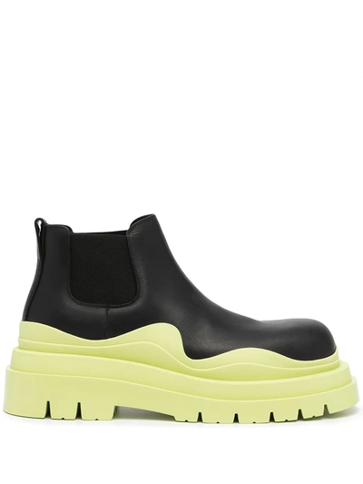 Bottega Veneta Black & Green Low 'the Tire' Chelsea Boots