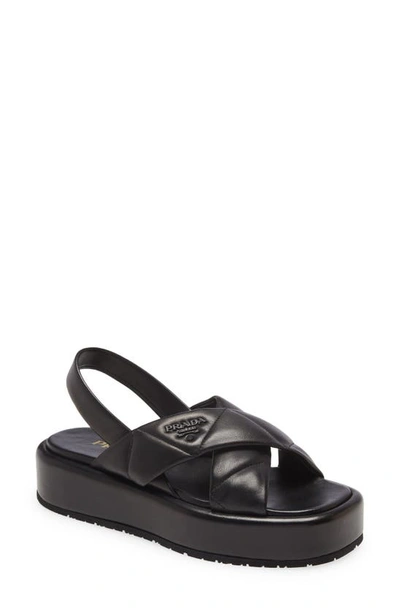 Prada Quilted Nappa Leather Flatform Sandals In Black