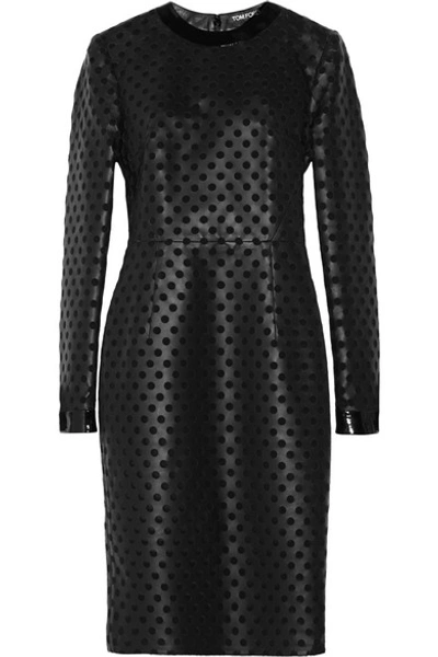 Tom Ford Laser-cut Leather And Silk-organza Dress In Black
