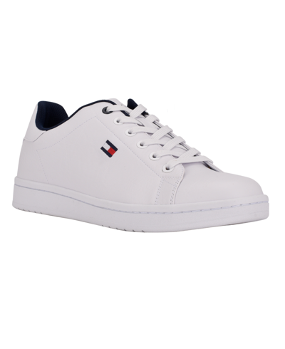 Tommy Hilfiger Men's Lendar Flag Logo Lace Up Sneakers In White,navy Multi