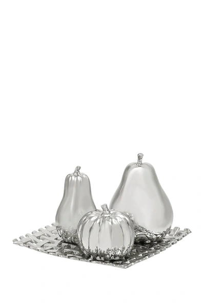 Willow Row Silver Ceramic Decorative Fruit Sculpture With Plate