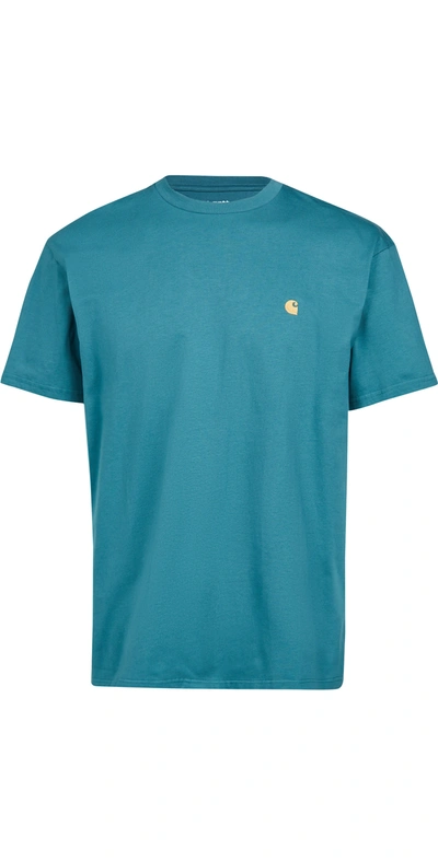 Carhartt Chase S/s T-shirt With Logo Embroidery In Green,blue