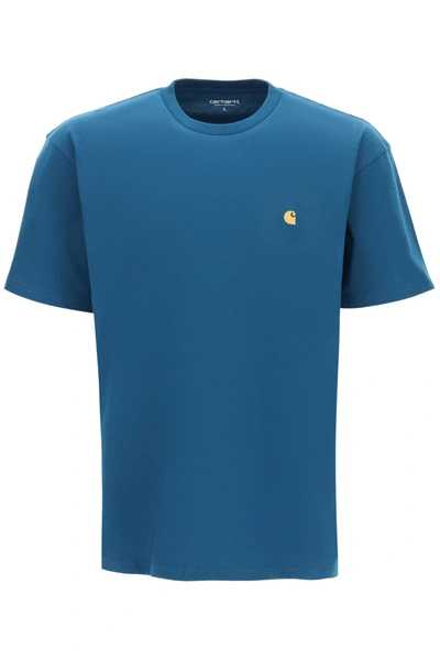 Carhartt Chase S/s T-shirt With Logo Embroidery In Blue
