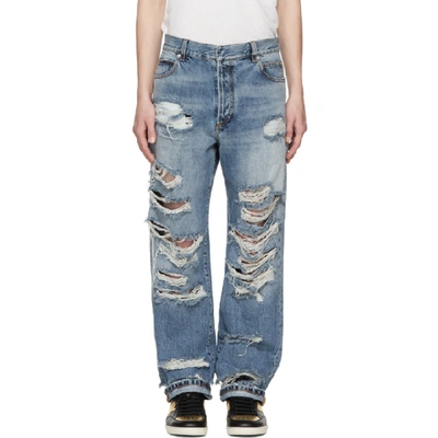 Balmain Distressed Slouched Jeans In Blue