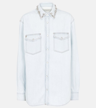 Golden Goose Embellished Cotton Chambray Shirt In Light Wash