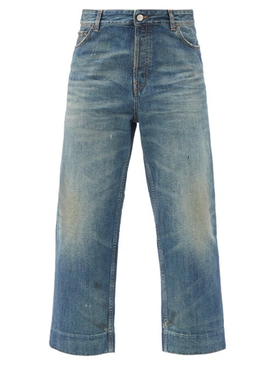 Balenciaga Distressed Organic-cotton Cropped Jeans In Blue