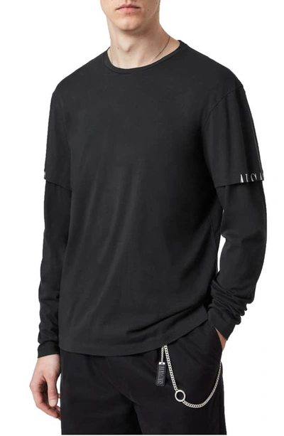 Allsaints Haven Layered Long Sleeve T-shirt In Jet Black