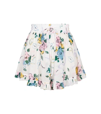 Alessandra Rich Floral-print Wide-leg Shorts In White,pink,yellow,green,purple,black,light Blue