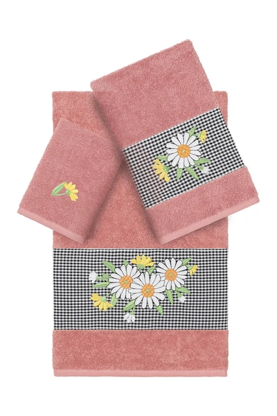Linum Home Daisy 3-piece Embellished Towel In Tea Rose