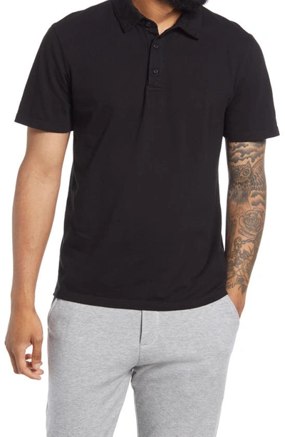 Vince Regular Fit Garment Dyed Cotton Polo Shirt In True Black