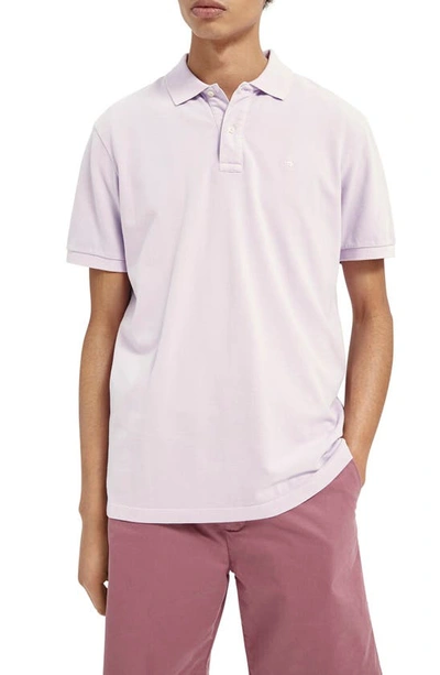 Scotch & Soda Organic Cotton Stretch Garment Dyed Slim Fit Polo Shirt In Lilac