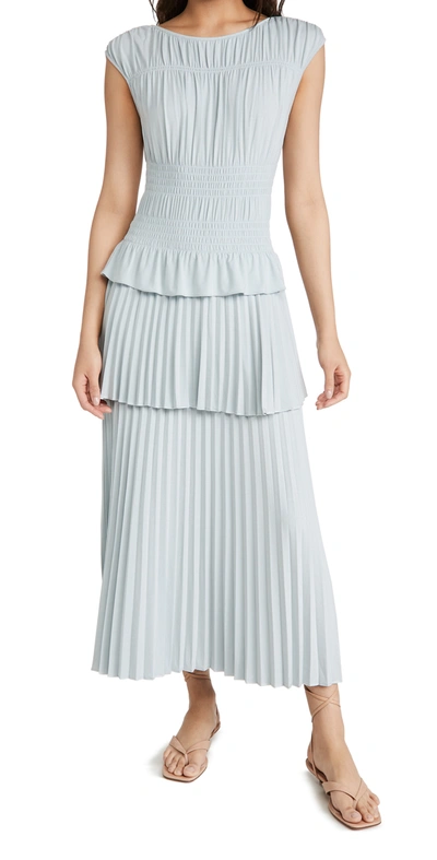 Rebecca Taylor Shirring Tiered Long Dress In Glacier | ModeSens
