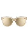 Le Specs Resumption 54mm Round Cat Eye Sunglasses In Stone/ Gold Mirror