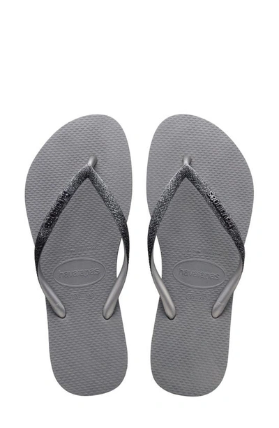 Havaianas Slim Sparkle Flip Flop In Steel Grey