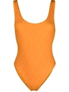 Fendi Ff Logo Print One-piece Swimsuit Taurus In Orange