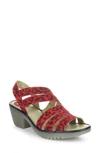 Fly London Woze Sandal In 017 Red/black Chita/mousse
