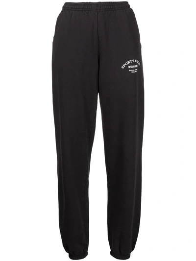 Sporty And Rich Wellness Studio Branded Mid-rise Cotton-jersey Jogging Bottoms In Black