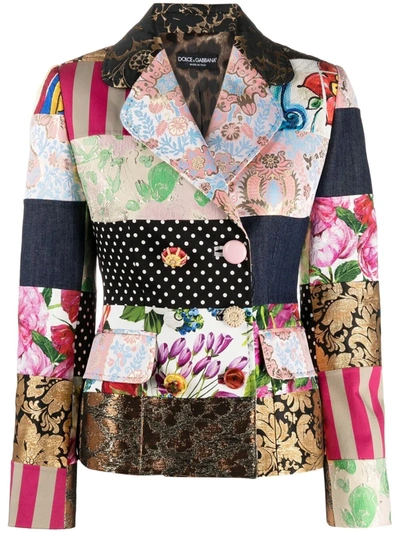 Dolce & Gabbana Patchwork-design Double-breasted Blazer In Multicolour