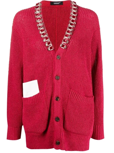 Undercover Gemstone-detailed Knitted Cardigan In Red
