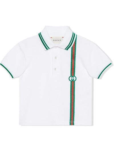 Gucci Babies' White Polo Shirt With Green And Red Details In Bianco