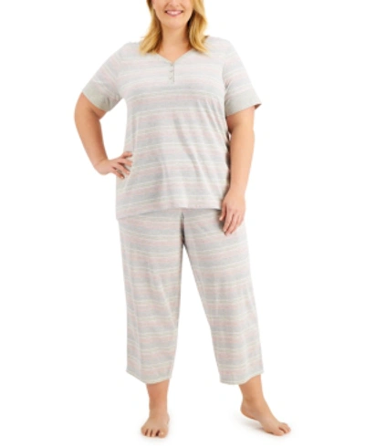 Charter Club The Everyday Cotton Plus Size Capri Pajamas Set, Created For Macy's In Variegated Stri