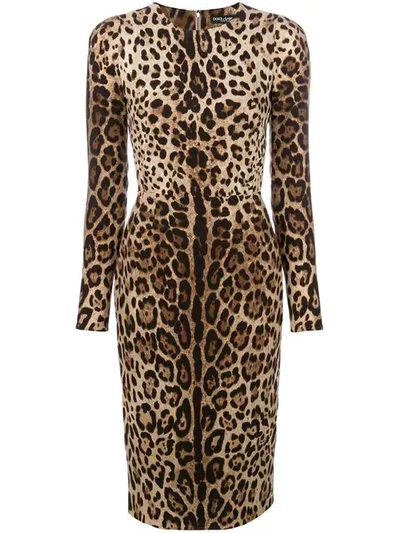 Dolce & Gabbana Leopard Printed Stretch Silk Cady Dress In Leo Print
