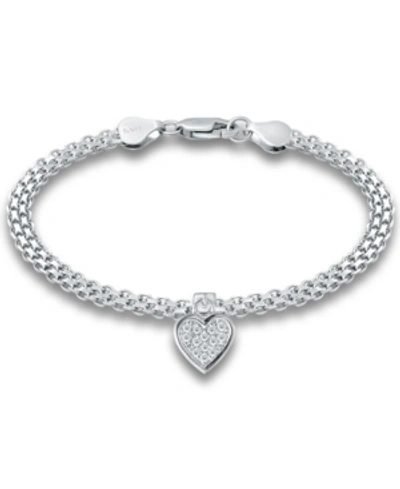 Giani Bernini Cubic Zirconia Heart Charm Bismark Chain Bracelet, Created For Macy's In White