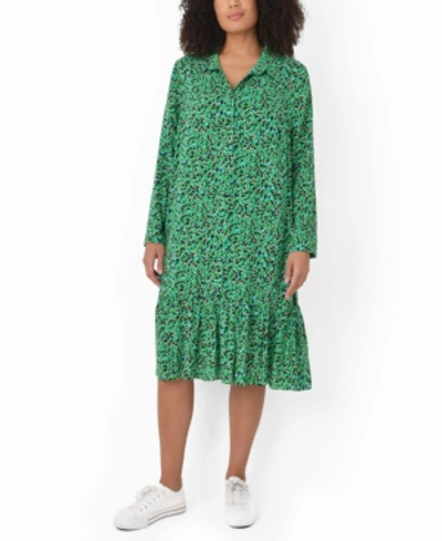 Live Unlimited Plus Size Smudge Print Shirt Dress In Green Multi