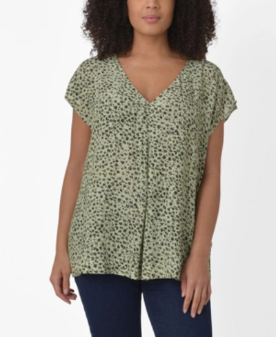 Live Unlimited Plus Size Smudge Print Pleat Front Top In Sage