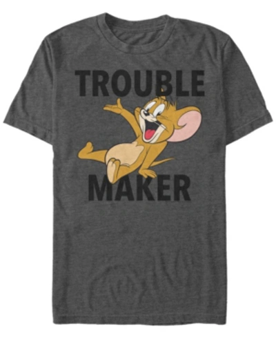 Fifth Sun Men's Tom Jerry Trouble Maker Short Sleeve T-shirt In Charcoal Heather
