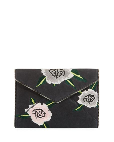 Rebecca Minkoff Leo Floral Embroidered Envelope Clutch Bag In Black ...