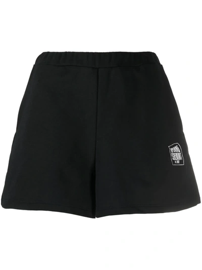 Opening Ceremony Black Warped Logo Sweat Shorts In Black White