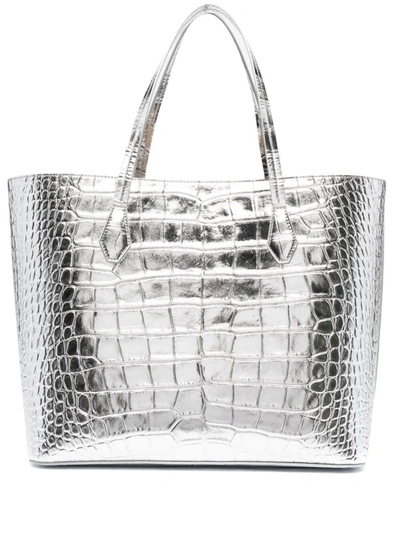 Givenchy Crocodile-embossed Wing Tote Bag In Silver