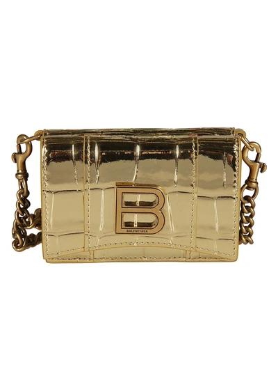 Balenciaga Metallic Logo Plaque Chain Shoulder Bag In Gold