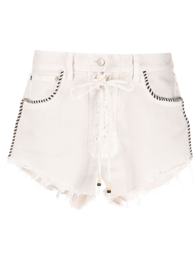 Alanui Fringed Denim Shorts In Cream