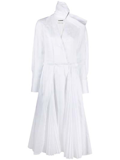 Jil Sander Pintucked Pleated Organic Cotton-poplin Midi Dress In White
