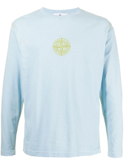 Stone Island Embroidered Logo Long-sleeved T-shirt In Blue