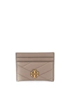 Tory Burch Kira Chevron Leather Card Case In Gray Heron