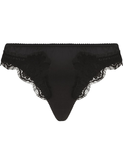 Dolce & Gabbana Floral Lace Panel Thong In Black