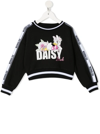 Monnalisa Kids' Daisy Duck Print Cotton Sweatshirt In Black