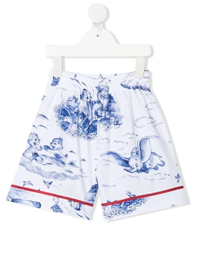 Monnalisa Kids' Cartoon-print Cotton Shorts In Bianco/blu