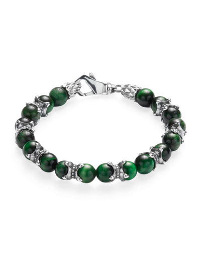 Emanuele Bicocchi Tiger Eye Beaded Chain Bracelet In Silver Green