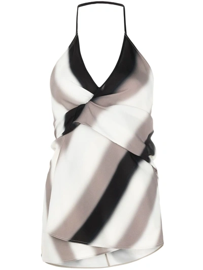 Rick Owens Laura Striped Crepe Halterneck Wrap Top In Multi
