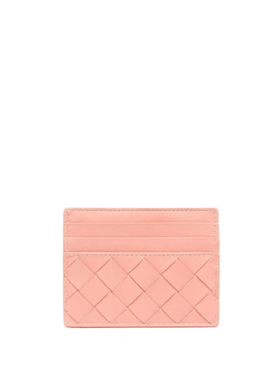 Bottega Veneta Intrecciato Leather Card Holder In Pink