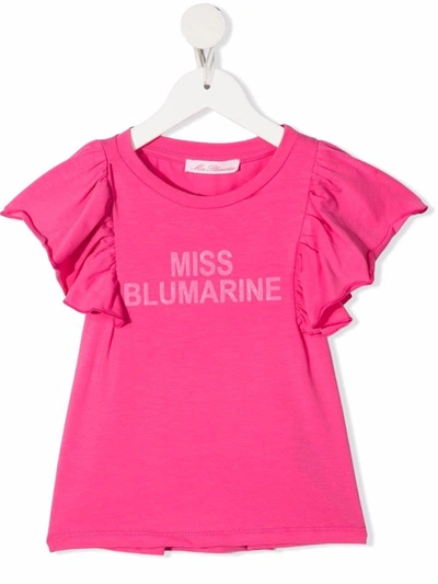 Miss Blumarine Teen Ruffled Logo-print T-shirt In Pink