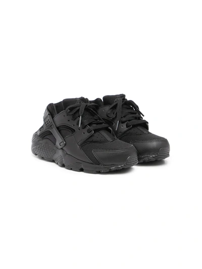 Nike Little Kids' Huarache Run Running Sneakers From Finish Line In Black/black/black